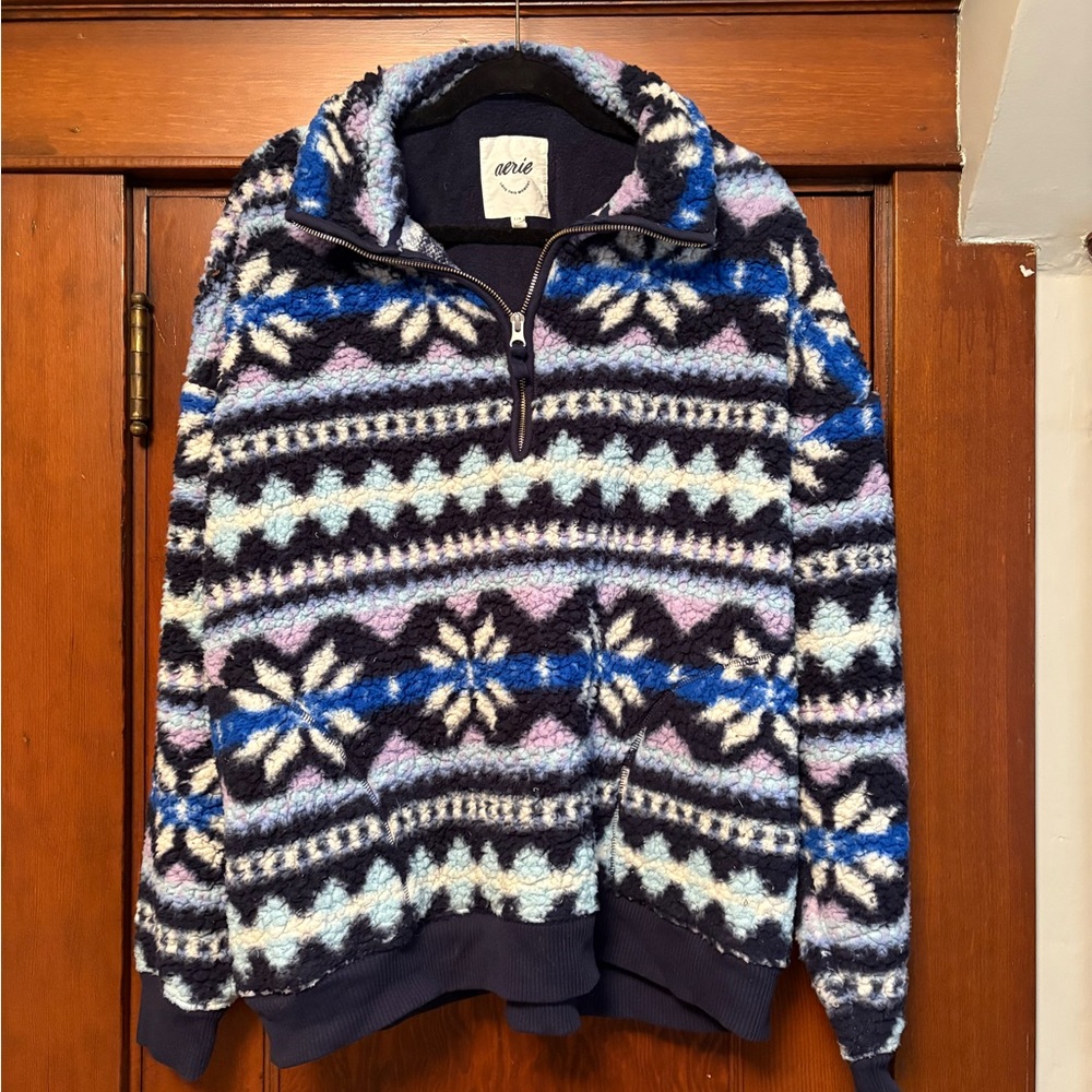 Aerie Women’s Zip Up Sweater - Blue, Black, White